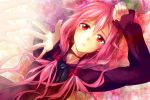  choker dress guilty_crown long_hair lying mikaharu pink_hair reaching red_eyes twintails very_long_hair yuzuriha_inori 