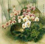  butterfly copyright_request flower flower_request leaf liang_yansheng nature no_humans orchid scenery traditional_media 