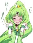  blush cure_march green_hair hair_tussle long_hair magical_girl midorikawa_nao precure smile_precure! tiara translation_request tri_tails utsugi_(skydream) white_background 