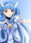  1girl aoki_reika blue_dress blue_eyes blue_hair breasts cure_beauty dress hair_tubes head_wings highres long_hair magical_girl precure smile smile_precure! solo tiara toryuu 