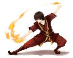  avatar avatar:_the_last_airbender belt black_hair boots fighting_stance fire flame male red_pants red_shirt scar shan short_hair simple_background solo white_background zuko 