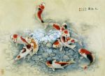  copyright_request fish koi liang_yansheng no_humans scenery splash splashing stone traditional_media water 