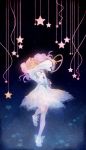  black_background blue_background closed_eyes dancing dress eyes_closed frills gradient gradient_background highres long_hair meredy pantyhose purple_hair sarai shoes solo star tales_of_(series) tales_of_eternia twintails white_dress white_legwear 
