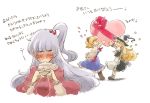  alice_margatroid blush capelet ear_blush embarrassed fidgeting gift hair_bobbles hair_ornament hairband hat heart kirisame_marisa multiple_girls non_(z-art) shinki side_ponytail silver_hair star touhou translated witch witch_hat 