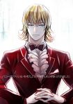 barnaby_brooks_jr blonde_hair bowtie formal glasses green_eyes hands_clasped male mizuame_(b-rangers) solo suit tiger_&amp;_bunny 
