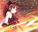  bow fang fire hair_bow highres long_hair magical_girl mahou_shoujo_madoka_magica meracle mouth_hold pocky ponytail red_eyes red_hair redhead sakura_kyouko solo weapon 