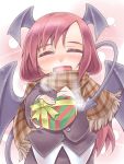  bat_wings blush closed_eyes demon_tail demon_wings gift head_wings heart highres koakuma nyagakiya red_hair redhead scarf smile solo tail the_embodiment_of_scarlet_devil touhou valentine wings 