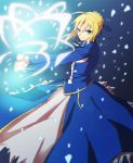  afjc ahoge blonde_hair dress fate/stay_night fate_(series) green_eyes hair_ribbon invisible_air light_particles ribbon saber solo sword weapon 