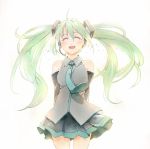  arms_behind_back bare_shoulders closed_eyes detached_sleeves eyes_closed farawaysnows floating_hair green_hair hatsune_miku headset long_hair necktie open_mouth simple_background skirt solo tears twintails very_long_hair vocaloid white_background 