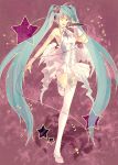  armpits bare_shoulders hatsune_miku headphones highres long_hair microphone skirt smile star thigh-highs thighhighs twintails very_long_hair vocaloid wings wink yaichino zipper 