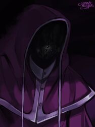  absurdres calamity_(terraria_mod) capelet commentary cosmaticmango english_commentary extra_mouth highres hood portrait signus_envoy_of_the_devourer solo tagme teeth terraria 