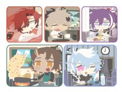  ... 5boys :d absurdres apron banzoin_hakka bed blue_eyes blue_hair bottle brown_hair cellphone cheese clock coffee coffee_mug coffee_pot commentary cooking crimzon_ruze cup eating english_commentary fang fire flipping_food food fried_egg fried_rice frying_pan glass goldbullet green_apron hair_brush hair_dryer hair_ornament hairclip highres holding holding_cup holostars holostars_english indoors kitt0_o machina_x_flayon male_focus messy_hair mug multiple_boys octavio one_eye_closed orange_eyes phone pink_eyes ponytail purple_hair red_hair sandwich sleepy sliced_cheese smartphone smile spilling spoken_ellipsis squeans stove tears tomato tomato_slice virtual_youtuber waking_up wall_clock water_bottle 