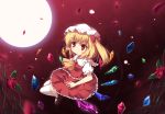  blonde_hair flandre_scarlet flower hat moon nabiiro nibiiro_shizuka petals ponytail red_eyes rose short_hair side_ponytail touhou wings 