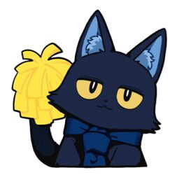  animal_ear_fluff animal_ears animalization animated animated_gif astrae_oratio black_cat blue_necktie bright_pupils cat cat_ears cat_tail colored_sclera holding holding_pom_poms lowres necktie no_humans official_art pom_pom_(cheerleading) second-party_source shunin simple_background tail white_background white_pupils yellow_sclera 