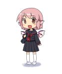  brown_eyes chibi contemporary mystia_lorelei pink_hair school_uniform serafuku simple_background touhou wings yamabuki_(yusuraume) young 