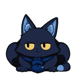  animal_ear_fluff animal_ears animalization animated animated_gif astrae_oratio black_cat blue_necktie cat cat_ears cat_tail colored_sclera looking_to_the_side lowres necktie no_humans official_art second-party_source shunin simple_background solid_circle_pupils squatting tail white_background yellow_sclera 