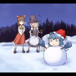  firopito hakurei_reimu hat highres kirisame_marisa santa_hat snow snowman touhou 
