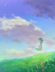  cloud clouds dress flower grass hat hiko_(scape) moon ribbon sky wind 