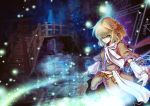  blonde_hair bridge green_eyes magic magic_circle mizuhashi_parsee outstretched_arms pointy_ears revision scarf sherrybt short_hair spread_arms touhou 