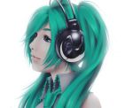  aqua_eyes aqua_hair face hatsune_miku headphones headset long_hair portrait realistic simple_background solo twintails vesper vocaloid 