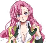  breasts cleavage code_geass euphemia_li_britannia kurimomo lips long_hair necktie open_clothes open_shirt pink_hair purple_eyes school_uniform shirt solo undressing violet_eyes 