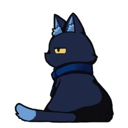  animal_ear_fluff animal_ears animalization animated animated_gif astrae_oratio black_cat blue_necktie cat cat_ears cat_tail colored_sclera looking_at_viewer looking_back lowres necktie no_humans official_art second-party_source shunin simple_background tail tail_wagging white_background yellow_sclera 