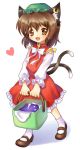  brown_hair chen earrings fang hat jewelry mary_janes mauve multiple_tails ribbon shoes tail touhou 