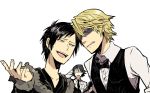  blonde_hair bowtie durarara!! heiwajima_shizuo jacket kishitani_shinra labcoat necktie orihara_izaya short_hair smile sunglasses vox 