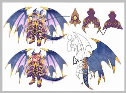  1boy 1girl armor armored_boots arms_at_sides asgard blue_tail blue_wings blush boots border brown_hair character_request clenched_hands closed_mouth dragon_boy dragon_girl dragon_tail full_body grey_border helm helmet long_sidelocks looking_to_the_side nexon official_art oversized_wings production_art purple_armor purple_hair second-party_source short_hair sidelocks sideways_glance standing tail white_background wings 