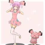  1girl costume dress lowres moemon personification pink_hair pokemon pokemon_(creature) pokemon_(game) pokemon_gsc short_hair snubbull tenjou_ryuka thigh-highs thighhighs zettai_ryouiki 