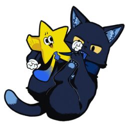  angry animal_ear_fluff animal_ears animalization animated animated_gif astrae_oratio biting black_cat blue_necktie cat cat_ears cat_tail colored_extremities colored_sclera gloves hoshi-chan_(astrae_oratio) lowres necktie no_humans official_art pawpads second-party_source shunin simple_background solid_circle_pupils tail white_background white_gloves yellow_sclera 