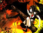  bad_id black_hair cable pizaya red_eyes reiuji_utsuho s_tanly single_thighhigh thigh-highs thighhighs touhou weapon wings 