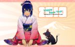  7 blue_hair cat highres japanese_clothes kimono madobe_nanami os wallpaper windows 