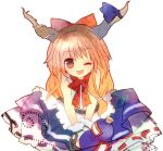  horns ibuki_suika lowres orange_hair sitting torii_sumi touhou wink 