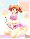  double_bun front-tie_top hidamari_sketch hiro kneeling sarong swimsuit tamaki_(diarie_inaiinaibaa) tankini 