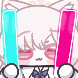  1girl akira_(blue_archive) animal_ear_fluff animal_ears animated animated_gif blue_archive blue_bow blush bow cat_ears cat_girl chibi chibi_only closed_mouth commentary_request glowstick halo holding holding_glowstick korean_commentary long_hair nekosan open_mouth pink_eyes pink_hair pink_halo shirt solo white_shirt 