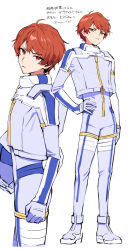  1boy absurdres commentary_request earth_federation earth_federation_space_forces gundam gundam:_hathaway's_flash helmet highres holding holding_unworn_helmet lane_aim male_focus mecha_pilot_suit messy_hair mobile_suit natsuki_marina normal_suit_(gundam) pilot_helmet red_eyes red_hair short_hair solo spiky_hair unworn_headwear unworn_helmet 