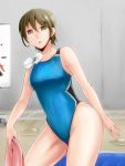  brown_hair competition_swimsuit kobayakawa_nyaam one-piece_swimsuit original short_hair solo swimsuit towel wet 