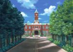  blue_sky building clock clock_tower clouds flower_bed ivy miso_pan no_humans path road scarlet_devil_mansion scenery shade sky touhou tower tree 