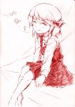  hair_ribbon happy monochrome music musical_note pink_background red ribbon rumia sketch smile socks touhou vent_arbre 