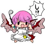  animal_ears apron buuwa chibi holding ladle mystia_lorelei open_mouth pink_hair short_hair simple_background touhou translation_request wings 