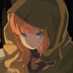  1girl black_shirt blue_eyes commentary_request green_jacket highres hood hooded_jacket jacket jean_grey long_hair marvel red_hair serious shaded_face shadow shirt simple_background spider-man:_brand_new_day spider-man_(series) xiaojie_(user_ehmf2842) 