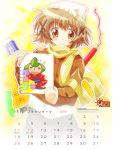  brown_eyes brown_hair calendar hidamari_sketch japanese_clothes scarf tamaki_(diarie_inaiinaibaa) ume-sensei yuno 