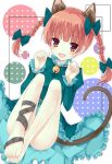  :d animal_ears bare_legs barefoot bell blush braid cat_ears cat_tail dress extra_ears fang feet kaenbyou_rin legs mizumidori open_mouth red_eyes red_hair redhead smile solo tail touhou twin_braids twintails wide_hips 