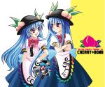  blue_hair food fruit hat hinanawi_tenshi long_hair peach red_eyes siblings touhou twins 