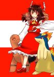  1girl bad_id crossover hakurei_reimu highres poke_ball pokemon pokemon_(creature) quilava torkoal touhou vulpix 