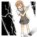  brown_eyes brown_hair hair_ornament hairclip kaka_(kirby126) misaka_mikoto pleated_skirt school_uniform skirt solo to_aru_kagaku_no_railgun to_aru_majutsu_no_index 