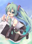  bad_id black_legwear black_thighhighs blue_hair boots detached_sleeves hatsune_miku open_mouth playstation_portable psp ryo thigh-highs thigh_boots thighhighs twintails vocaloid wink zettai_ryouiki 