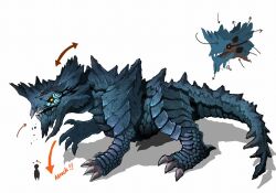  arrow_(symbol) artist_request asgard blue_tail claws fantasy grey_claws horns monster monster_focus nexon no_pupils official_art production_art profile second-party_source shadow simple_background spiked_tail tail teeth white_background yellow_eyes 