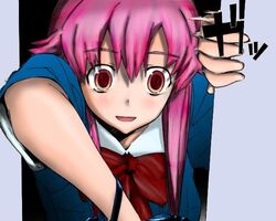  gasai_yuno mirai_nikki pink_hair red_eyes ribbon yandere 